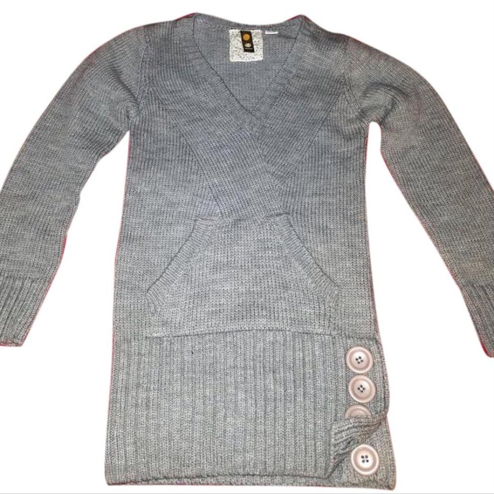 Element Long Grey Sweater with Pockets and Buttons